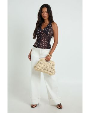 Boohoo Deer Print Halter Neck Top - White