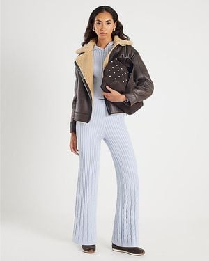 River Island Trousers Wide Leg Cable Knit Viscose - White