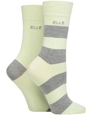 Elle 2 Pack Ladies Striped And Plain Bamboo Socks - Green