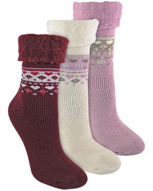 Sock Snob 3 Pack Ladies Wool Nordic Design Bed Socks - Red