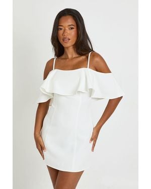 Boohoo Tailored Strappy Foldover Ruffle Mini Dress - White