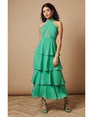 Oasis Petite Halter Neck Cutout Tiered Maxi Dress - Green