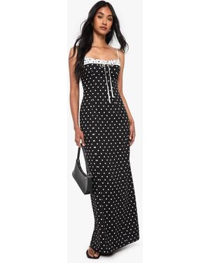 Boohoo Polka Dot Ruched Bust Column Maxi Dress - Black
