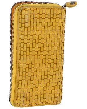 Ashwood Leather Vintage Woven Zip Around Large 10 Card Coin Note Purse - Yellow