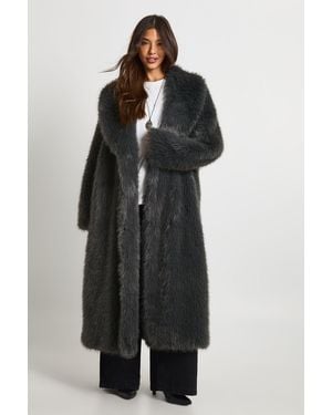 Boohoo Premium Collard Fur Maxi Coat - Black