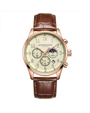 Anthony James Hand Assembled Moonphase Chronograph Rose Leather - White