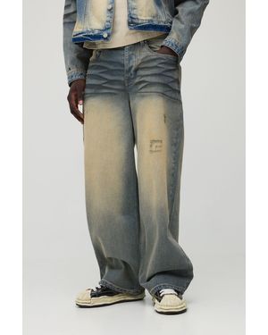 BoohooMAN Baggy Extreme Washed Bleached Jeans - Grey