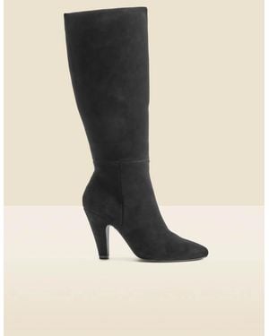 Sosandar Suede Knee High Heeled Boots - Black