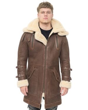 Infinity Leather 3/4 Warm Sheepskin Trench Coat-Medina - Brown