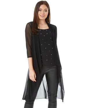 Roman 3/4 Sleeve Mesh Longline Kimono - Black