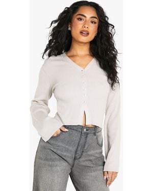 Boohoo Button Through Lightweight Rib Knit Cardigan - White