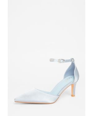 Quiz Pale Diamante Strap Court Heels - Blue
