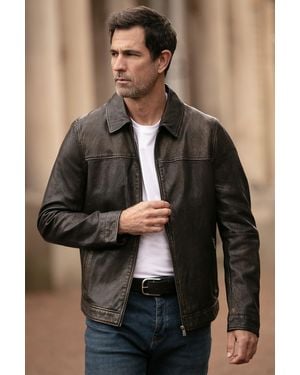 Ashwood Leather 'Amj-9' Real Brando Collar Jacket - Black
