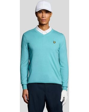 Lyle & Scott Cotton Blend V-Neck Jumper - Blue