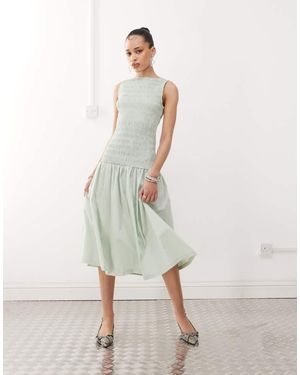 Amy Lynn Shirred Drop Waist Midi Dress - Natural