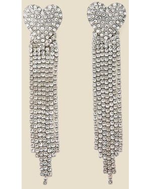 Sosandar Rhineshtone Heart Detail Tassel Earrings - Natural