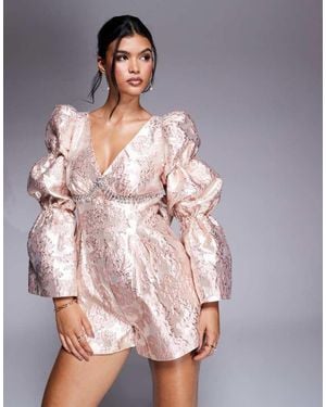 ASOS Embellished Jacquard Playsuit With Bow Back - Pink
