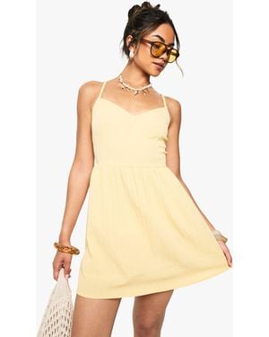 Boohoo Textured Crinkle Strappy Mini Dress - Natural