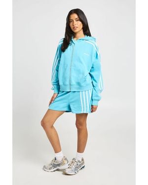 Boohoo Striped Zip Through Boxy Hoodie - Blue