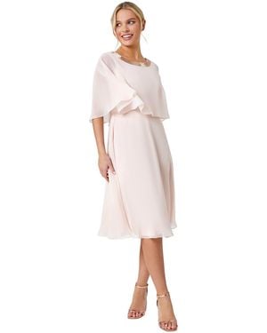 Roman Petite Sequin Trim Chiffon Cape Dress - Pink