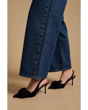 Oasis Rose Faux Suede Bow Detail High Stillo Heeled Slingback Court Shoes - Blue
