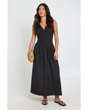 Boohoo Shirred Waist Midaxi Dress - Black