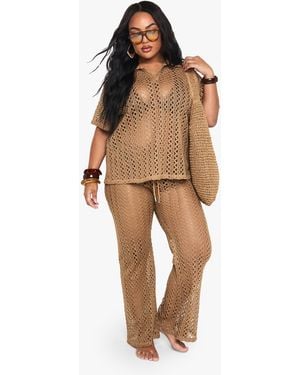 Boohoo Plus Crochet Wide Leg Beach Trouser - Natural