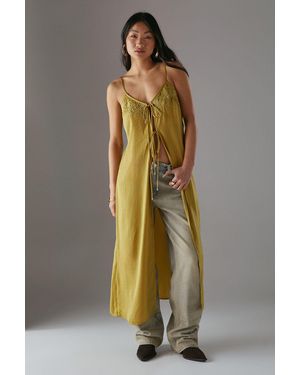 Warehouse Petite Metallic Embroidered Satin Maxi Cami Top - Green