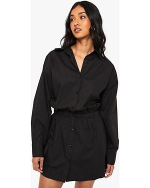 Boohoo Cinched Waist Shirt Dress - Black