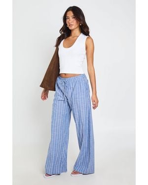 Boohoo Stripe Wide Leg Trousers - Blue