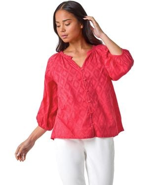 Roman Petite Textured V-Neck Cotton Blouse