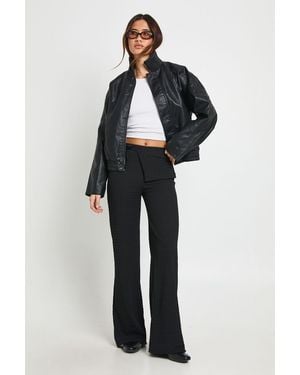 Boohoo Textured Tie Wrap Waist Straight Leg Trouser - Blue