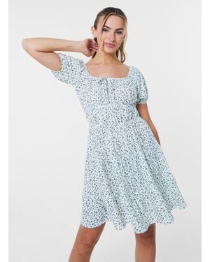Pink Vanilla Ditsy Puff Sleeve Tiered Mini Dress - Blue