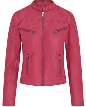 Infinity Leather Slim-Fit Biker Jacket-Maldon Lamb Leather - Red