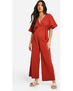 Boohoo Maternity Rope Belted Wide Leg Jumpsuit - Red