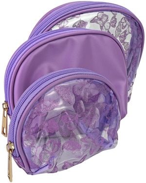 Black Moon 3-Delige Cosmetica Tas Set Met Vlinderprint Voor Make-Up En Toilettas Reistassen - Paars