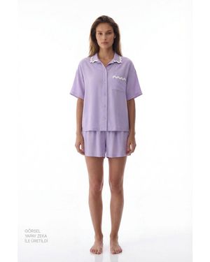 Penti Ella Lace Short Sleeve Shorts Pyjama Set - Purple