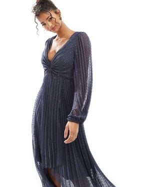 ASOS Metallic Dobby Pleat Wrap Skirt Midi Dress - Blue