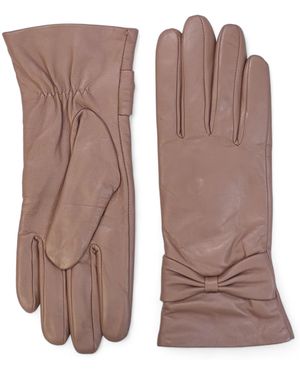 Infinity Leather Italian Soft Wool Lining Winter Bow Design Driving Gloves - Brown