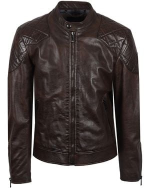 Belstaff Outlaw Leather Jacket Dark Earth - Black