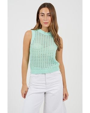 Brave Soul Crew Neck Open Stitch Knitted Vest - Green