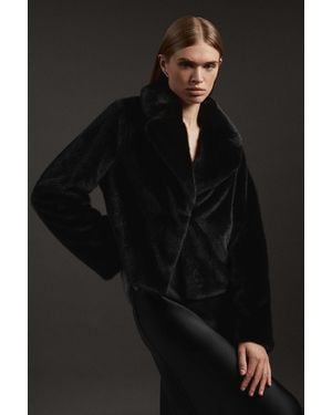 Karen Millen Faux Fur Cropped Jacket - Black