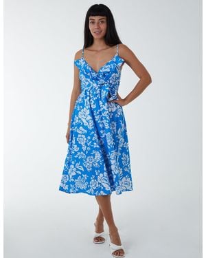 Blue Vanilla Ruffle Wrap Front Cami Dress - Blue