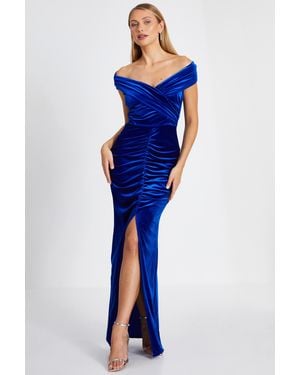 Quiz Royal Velvet Bardot Maxi Dress - Blue