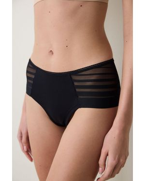 Penti Striped Mid-Waist Hipster Brief - Black