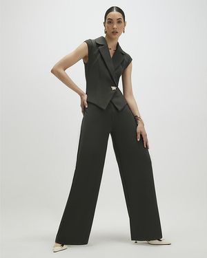 River Island Jumpsuit Cap Sleeve Wide Leg V-Neck Button - Green