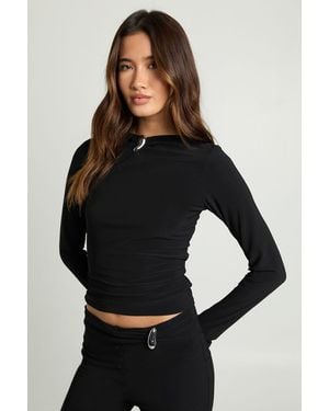 Boohoo Double Layer Slinky Top With Trim Detail - Black