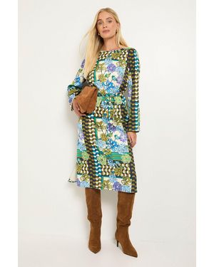 Wallis Petite Patchwork Column Midi Dress - Green