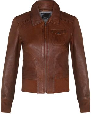 Infinity Leather Ma-1 Varsity Bomber Jacket-Modbury - Brown