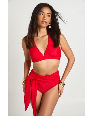 Boohoo Tummy Control Wrap Detail High Waist Bikini Bottom - Red